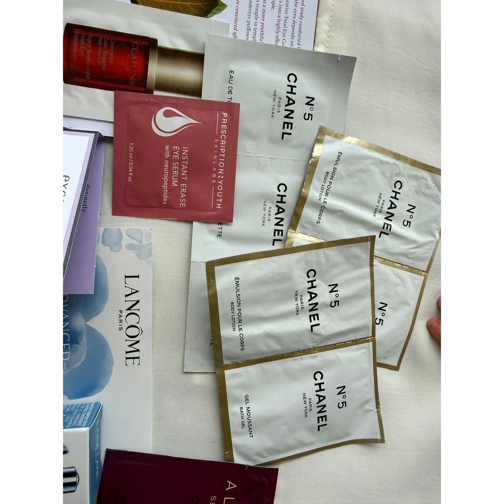 Beauty Sample Lot Chanel No 5 Dior Lancome Clarins Bottega Veneta Skincare